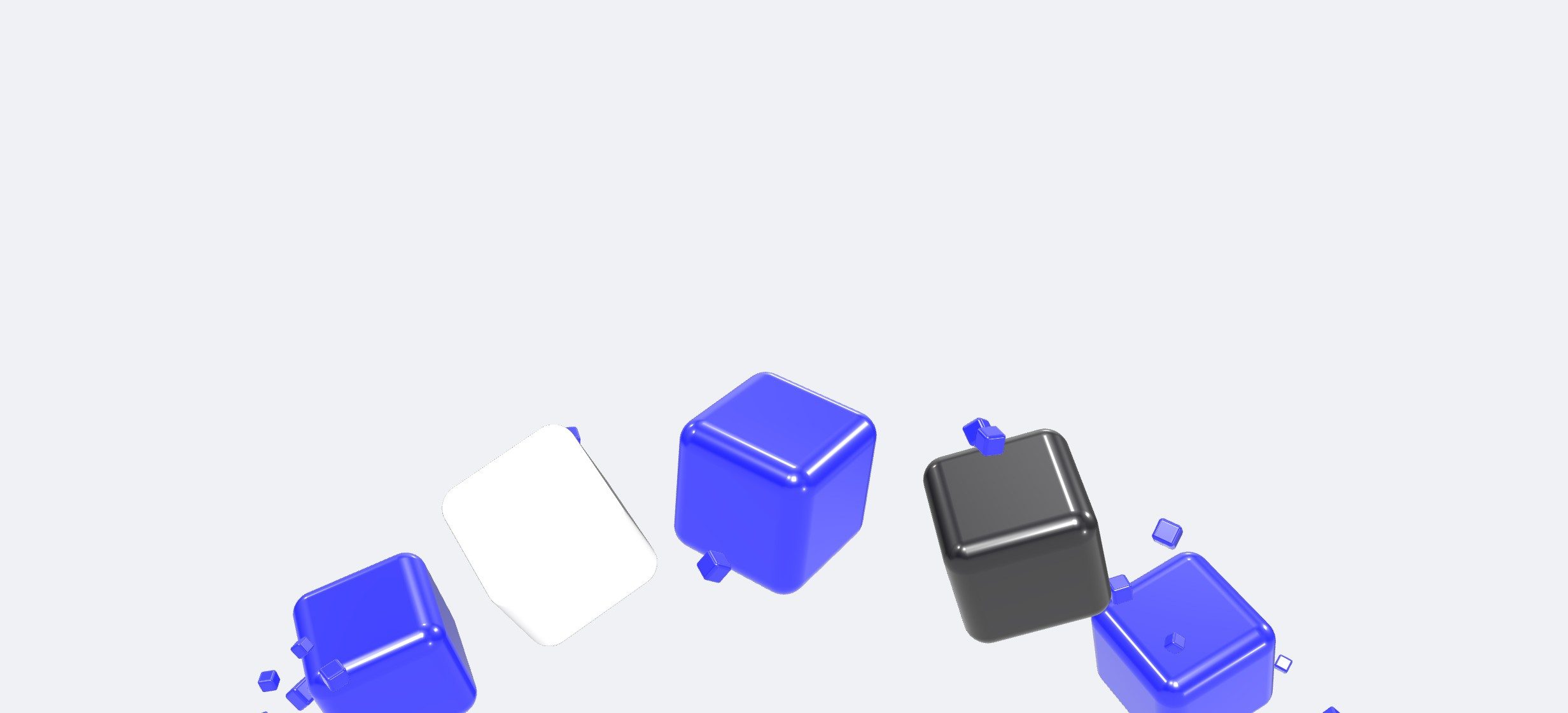 Blue cubes in an arc, with one white cube standing for a blocked wallet
