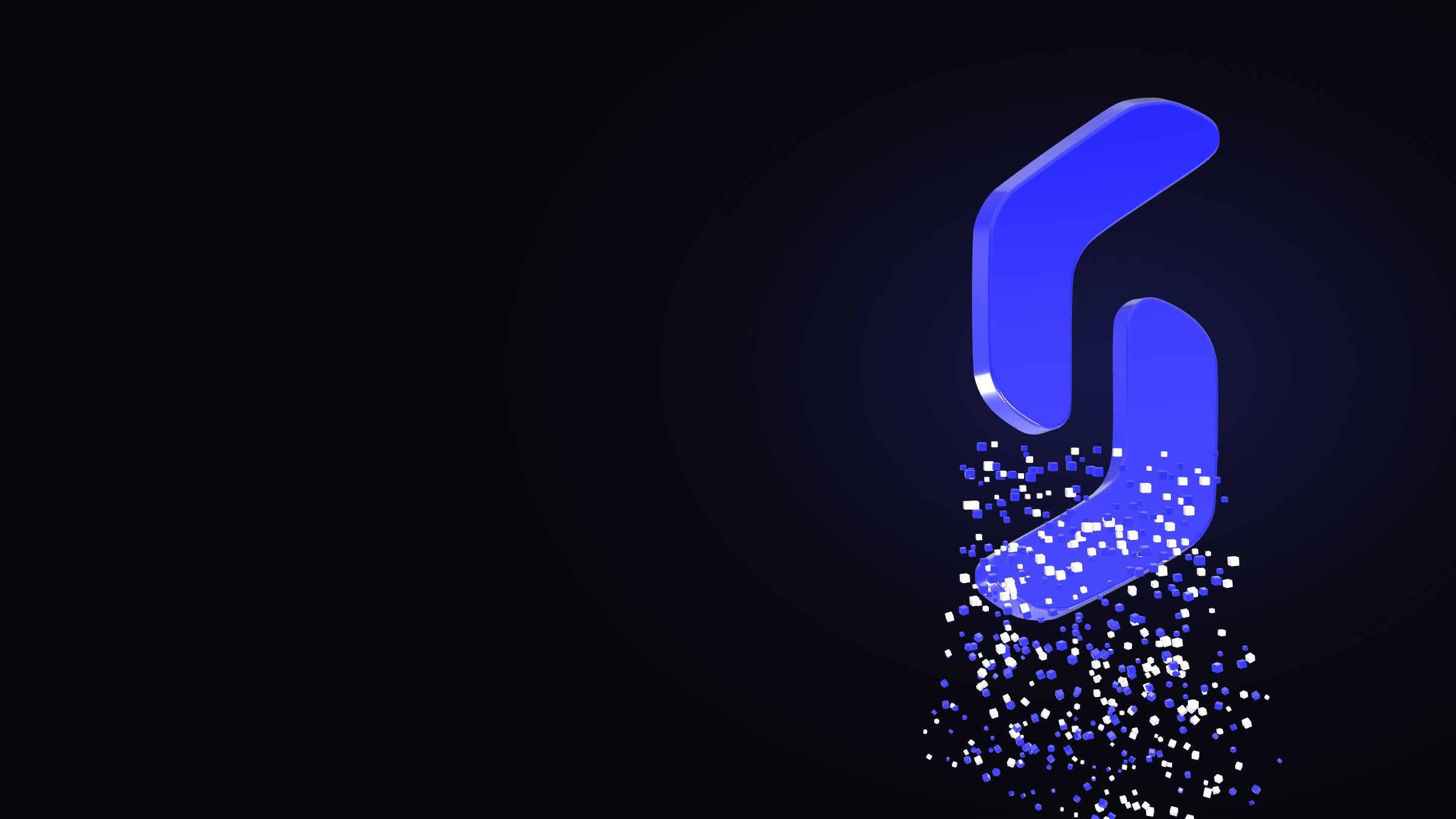 The Softseco mark in glossy blue, its lower half dissolving into small cubes