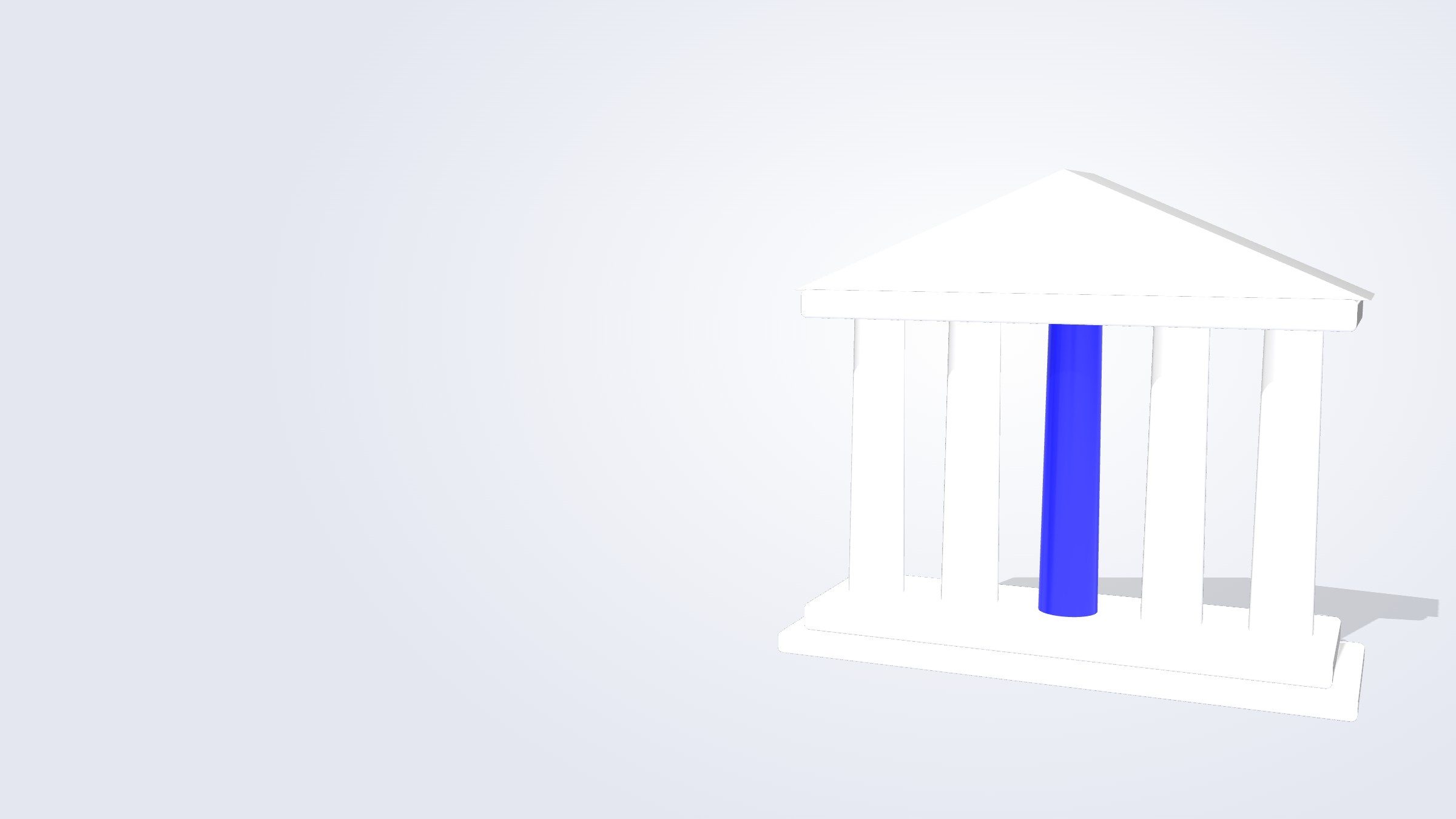 A white classical bank front with one blue column