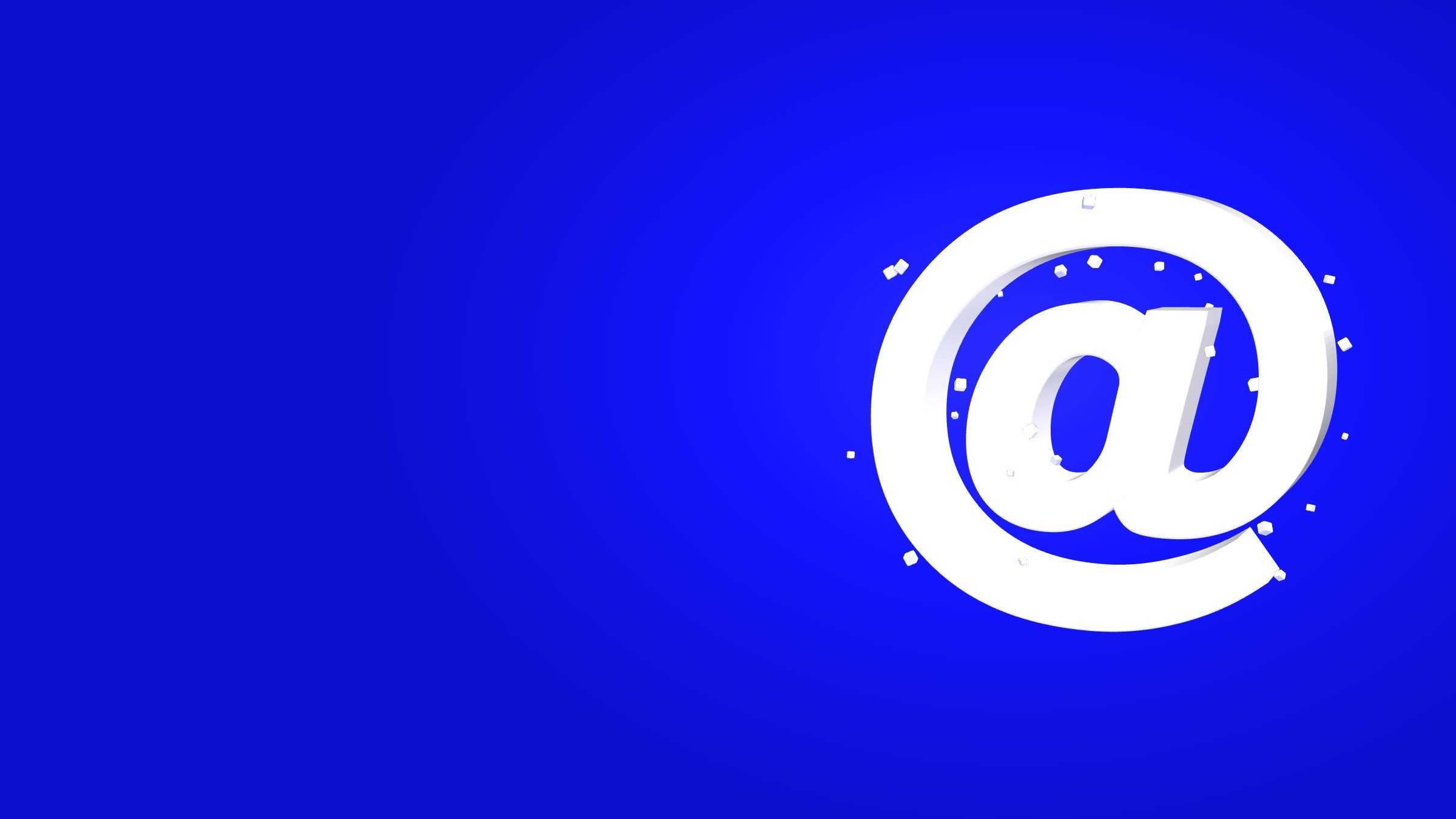 A white at sign on a blue background