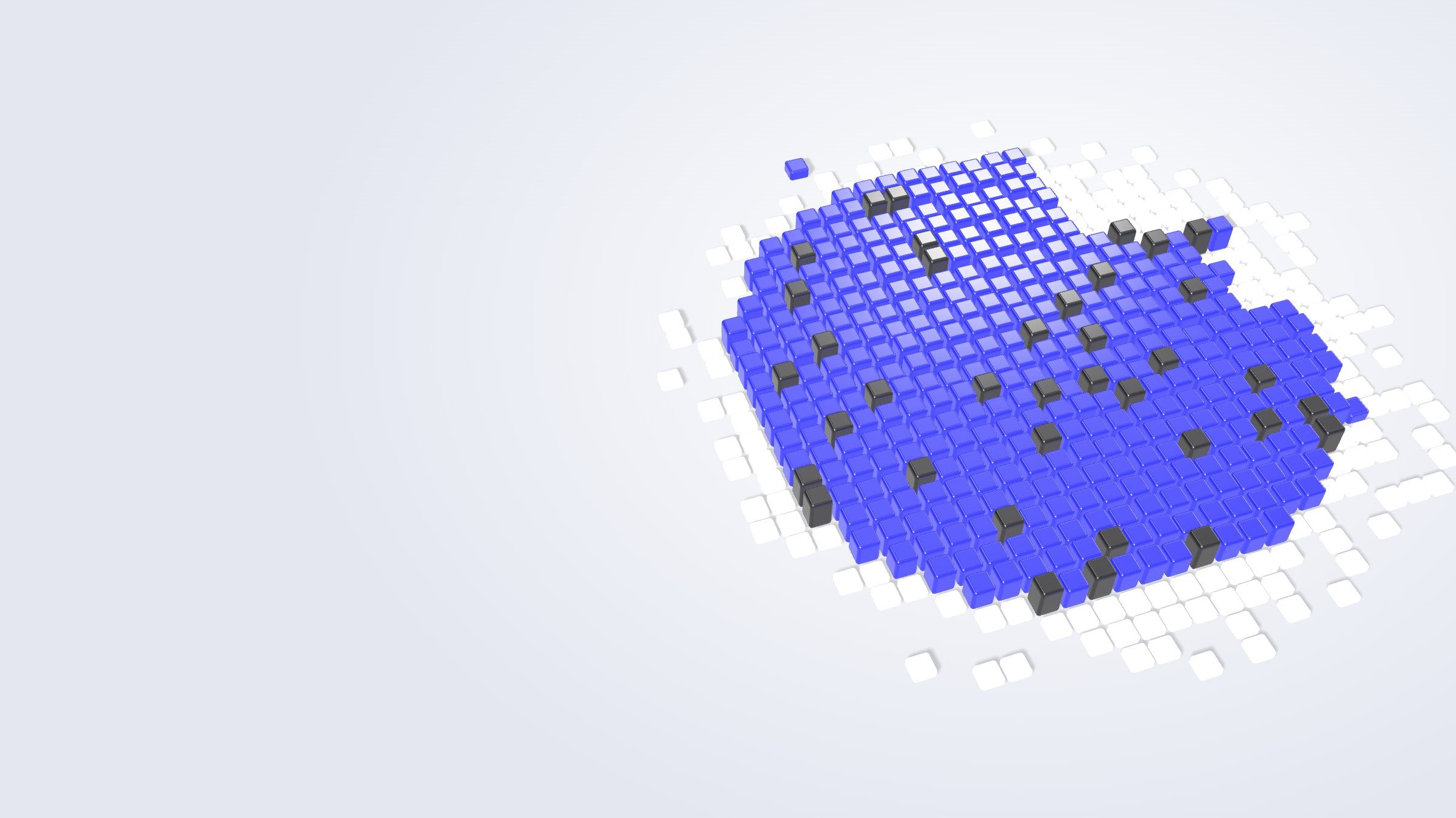 A round cookie made of blue cubes with dark chips