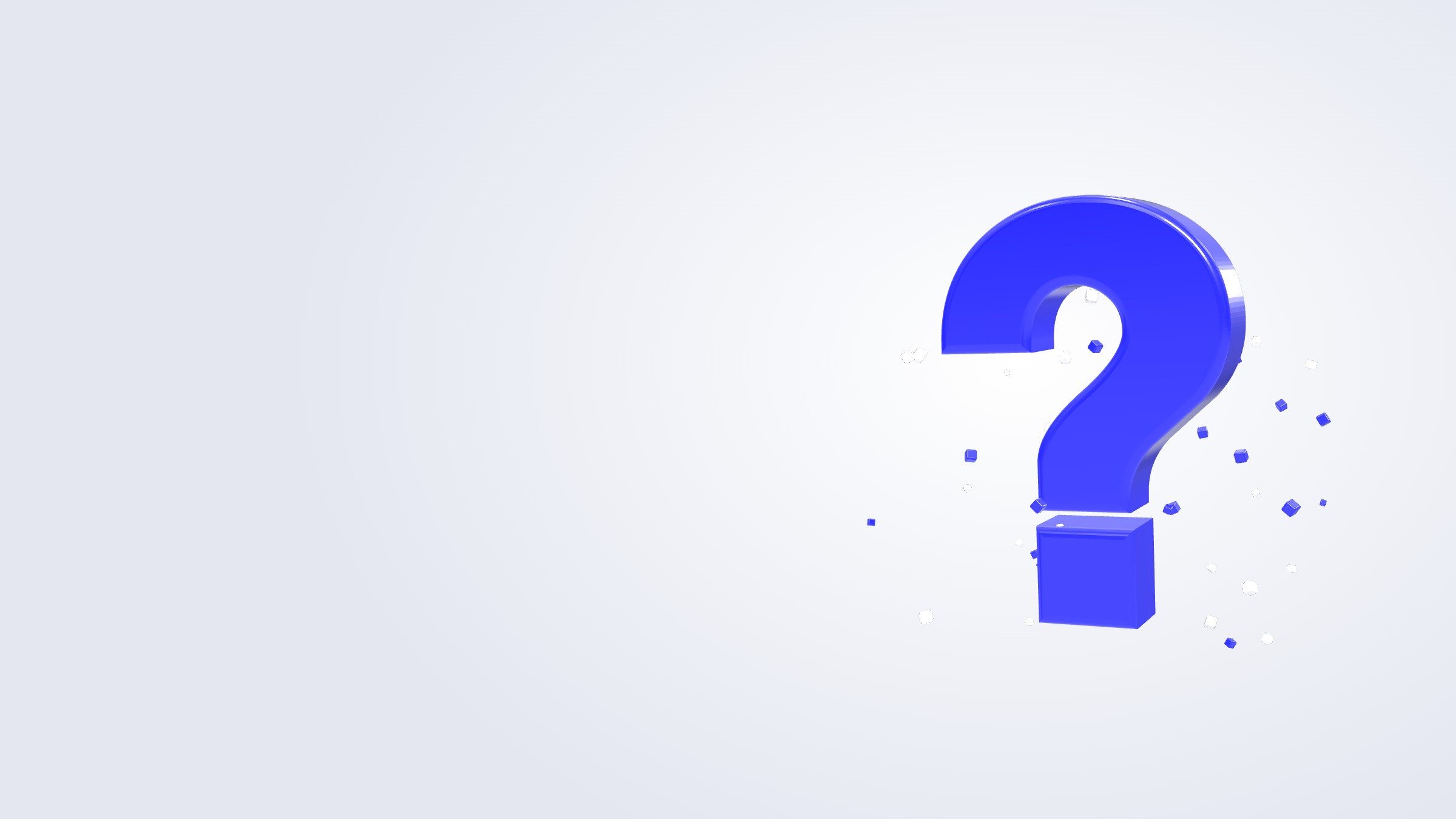 A blue question mark with small cubes around it